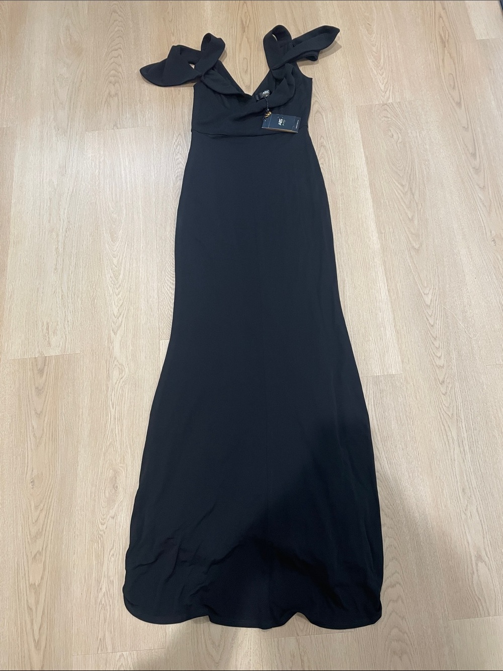 ABS Allen Schwartz Black Maxi Dress with Bow-Shoulder Straps